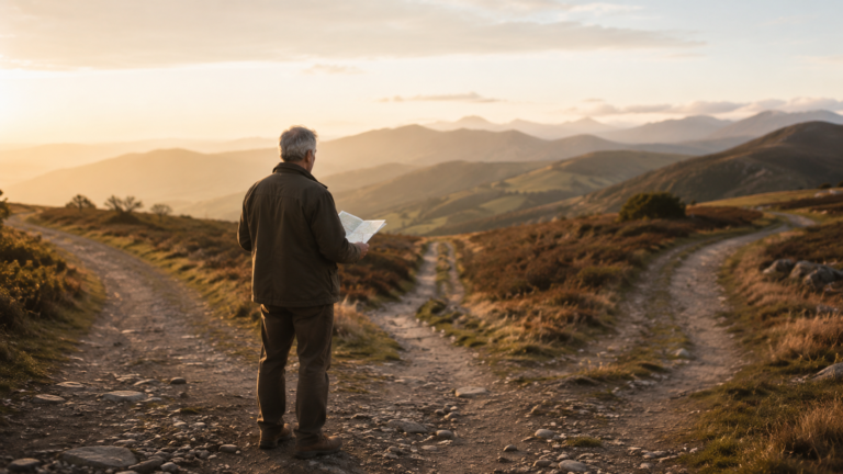 A leader studying several possible paths before moving forward, reflecting responsibility and thoughtful decision-making.