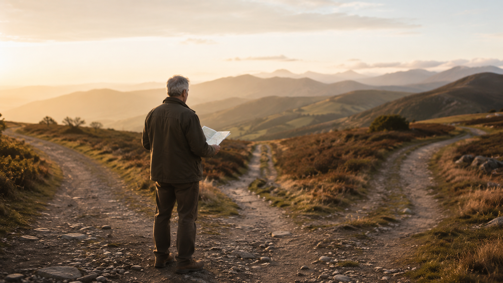A leader studying several possible paths before moving forward, reflecting responsibility and thoughtful decision-making.